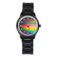 Rainbow Streaks Stainless Steel Round Watch by okhismakingart