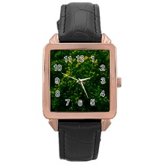 Green Goldenrod Rose Gold Leather Watch  by okhismakingart