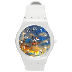 Football Fireworks Round Plastic Sport Watch (m) by okhismakingart