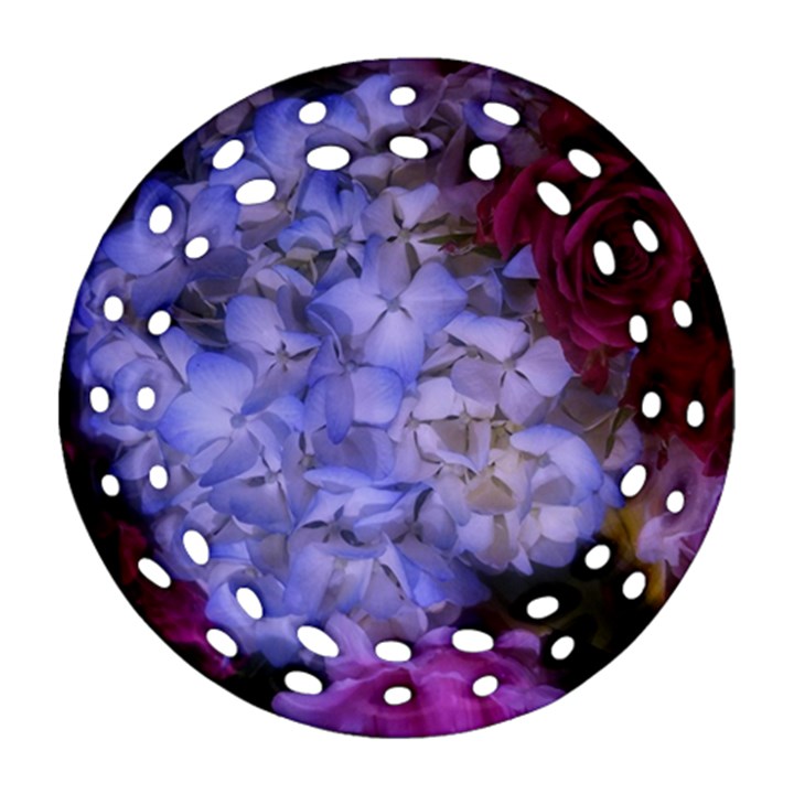 Hydrangea Arrangement II (Blue Tint) Round Filigree Ornament (Two Sides)