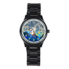 Broken Sky Stainless Steel Round Watch by okhismakingart