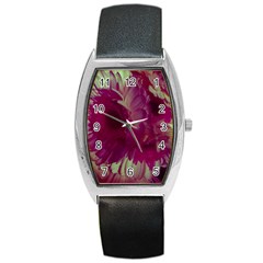 Pink Highlighted Flowers Barrel Style Metal Watch by okhismakingart