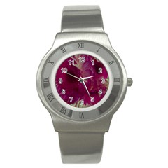 Pink Highlighted Flowers Stainless Steel Watch by okhismakingart