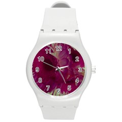 Pink Highlighted Flowers Round Plastic Sport Watch (m) by okhismakingart