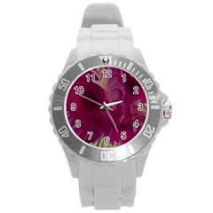 Pink Highlighted Flowers Round Plastic Sport Watch (l) by okhismakingart