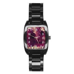 Purple Highlighted Flowers Stainless Steel Barrel Watch by okhismakingart