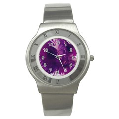 Blue Glowing Flowers Stainless Steel Watch by okhismakingart