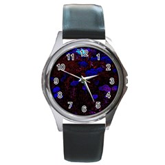 Red-edged Blue Sedum Round Metal Watch by okhismakingart