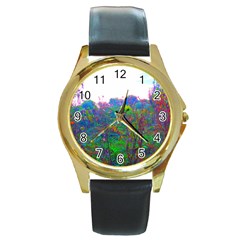 Neon Weeds Round Gold Metal Watch by okhismakingart