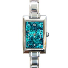 Blue-green Compound Flowers Rectangle Italian Charm Watch by okhismakingart