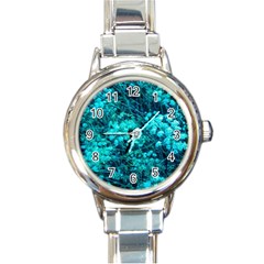 Blue-green Compound Flowers Round Italian Charm Watch by okhismakingart