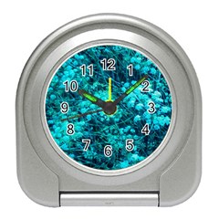 Blue-green Compound Flowers Travel Alarm Clock by okhismakingart