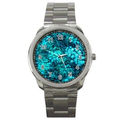 Blue-green Compound Flowers Sport Metal Watch by okhismakingart