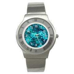 Blue-green Compound Flowers Stainless Steel Watch by okhismakingart