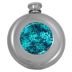 Blue-green Compound Flowers Round Hip Flask (5 Oz) by okhismakingart