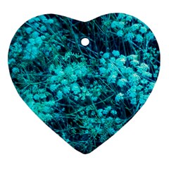 Blue-green Compound Flowers Heart Ornament (two Sides) by okhismakingart