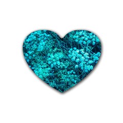 Blue-green Compound Flowers Heart Coaster (4 Pack)  by okhismakingart