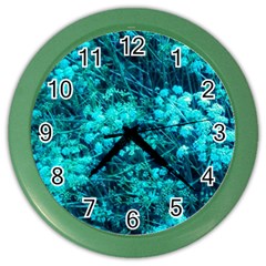 Blue-green Compound Flowers Color Wall Clock by okhismakingart