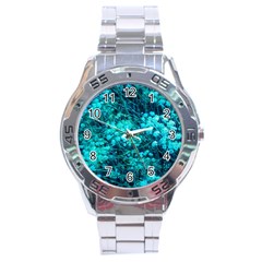 Blue-green Compound Flowers Stainless Steel Analogue Watch by okhismakingart