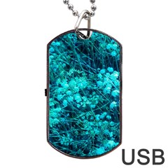 Blue-green Compound Flowers Dog Tag Usb Flash (one Side) by okhismakingart