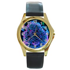 Pink-tipped Sedum Round Gold Metal Watch by okhismakingart