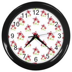 Cute Floral Drawing Motif Pattern Wall Clock (black)