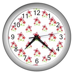 Cute Floral Drawing Motif Pattern Wall Clock (silver) by dflcprintsclothing