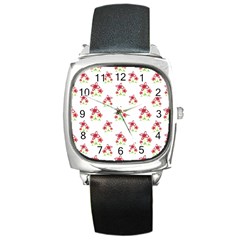 Cute Floral Drawing Motif Pattern Square Metal Watch by dflcprintsclothing