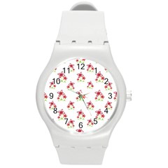 Cute Floral Drawing Motif Pattern Round Plastic Sport Watch (m) by dflcprintsclothing