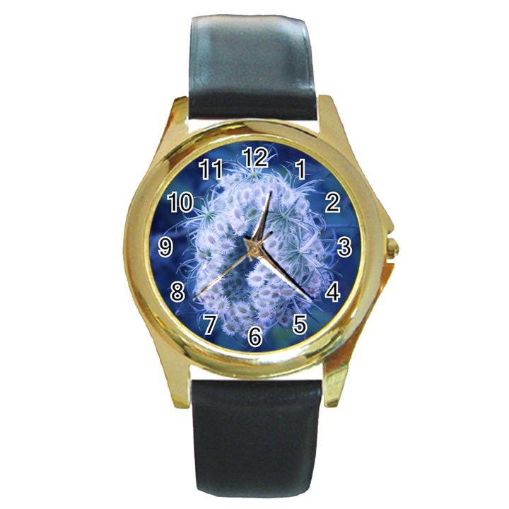 Light Blue Closing Queen Annes Lace Round Gold Metal Watch