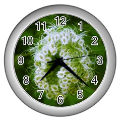 Green Closing Queen Annes Lace Wall Clock (silver) by okhismakingart