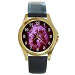 Purple Closing Queen Annes Lace Round Gold Metal Watch Front