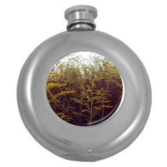 Purple And Yellow Goldenrod Round Hip Flask (5 Oz) by okhismakingart