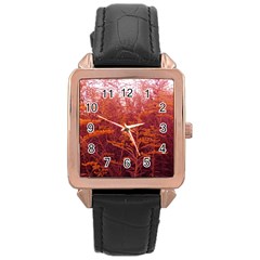 Red Goldenrod Rose Gold Leather Watch  by okhismakingart