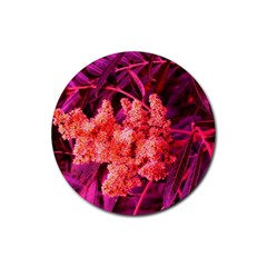 Pink Sideways Sumac Rubber Round Coaster (4 Pack)  by okhismakingart