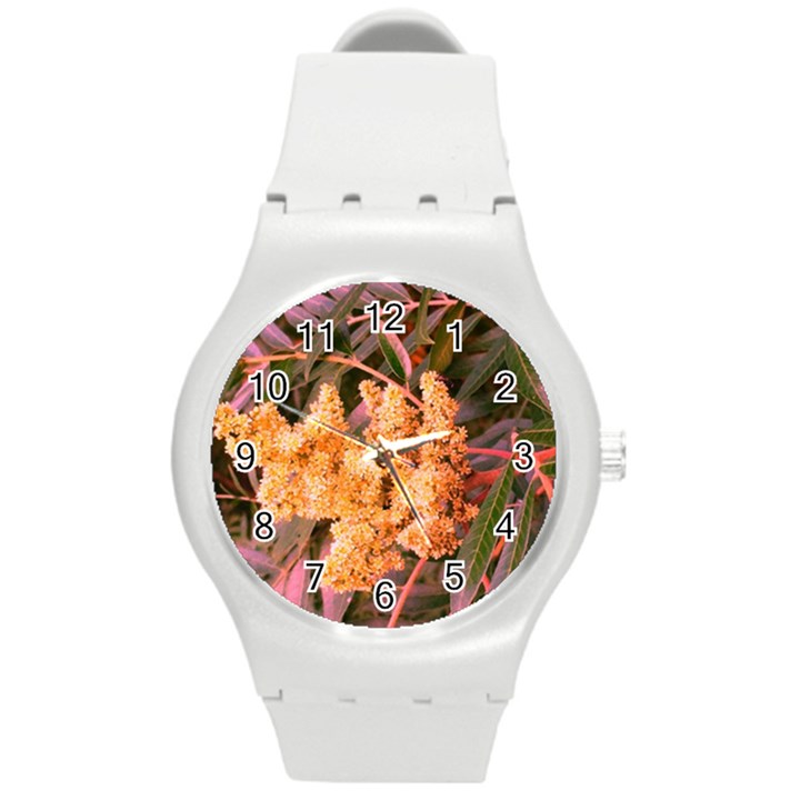 Pale Yellow and Green Sideways Sumac Round Plastic Sport Watch (M)