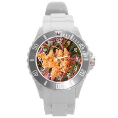 Pale Yellow And Green Sideways Sumac Round Plastic Sport Watch (l) by okhismakingart