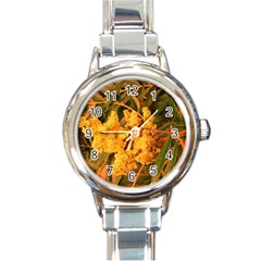 Yellow Sideways Sumac Round Italian Charm Watch by okhismakingart