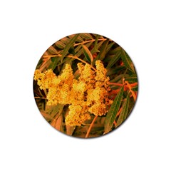 Yellow Sideways Sumac Rubber Coaster (round)  by okhismakingart