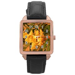 Yellow Sideways Sumac Rose Gold Leather Watch  by okhismakingart