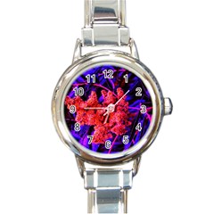 Red And Blue Sideways Sumac Round Italian Charm Watch by okhismakingart