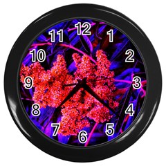 Red And Blue Sideways Sumac Wall Clock (black) by okhismakingart