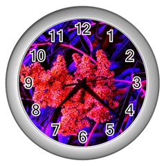 Green And Gold Sideways Sumac Wall Clock (silver) by okhismakingart