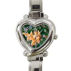 Green And Gold Sideways Sumac Heart Italian Charm Watch by okhismakingart