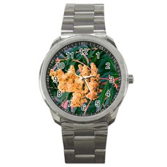 Green And Gold Sideways Sumac Sport Metal Watch by okhismakingart