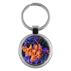 Blue and Gold Sideways Sumac Key Chains (Round) 