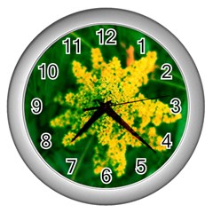 Yellow Sumac Bloom Wall Clock (silver) by okhismakingart