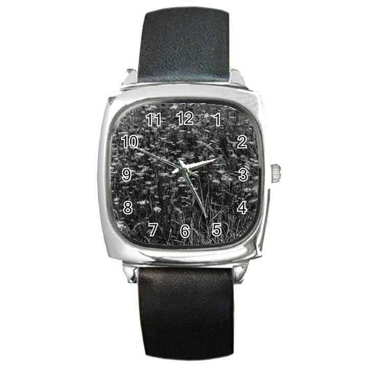 Black and White Queen Anne s Lace Hillside Square Metal Watch