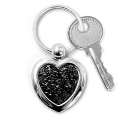 High Contrast Black And White Queen Anne s Lace Hillside Key Chains (heart)  by okhismakingart