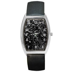 High Contrast Black And White Queen Anne s Lace Hillside Barrel Style Metal Watch by okhismakingart